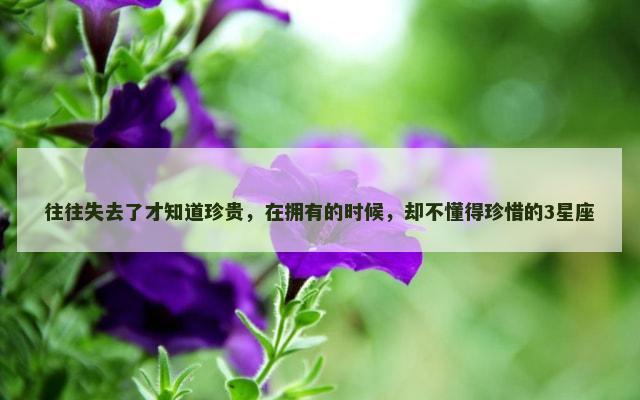 往往失去了才知道珍贵，在拥有的时候，却不懂得珍惜的3星座