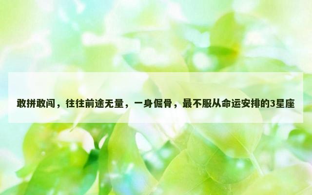 敢拼敢闯，往往前途无量，一身倔骨，最不服从命运安排的3星座