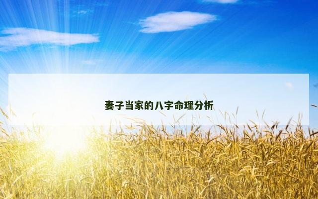 妻子当家的八字命理分析