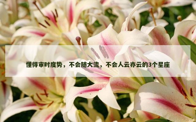 懂得审时度势，不会随大流，不会人云亦云的3个星座