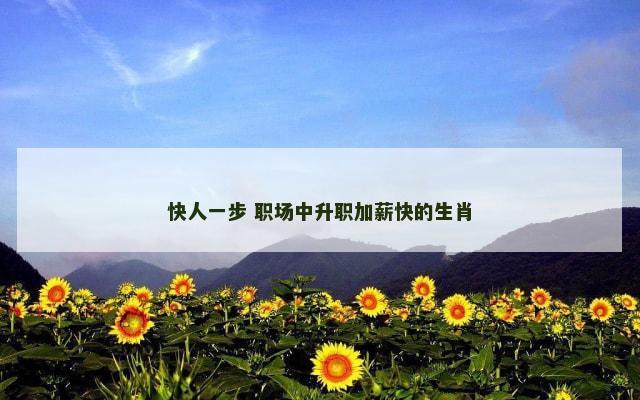 快人一步 职场中升职加薪快的生肖
