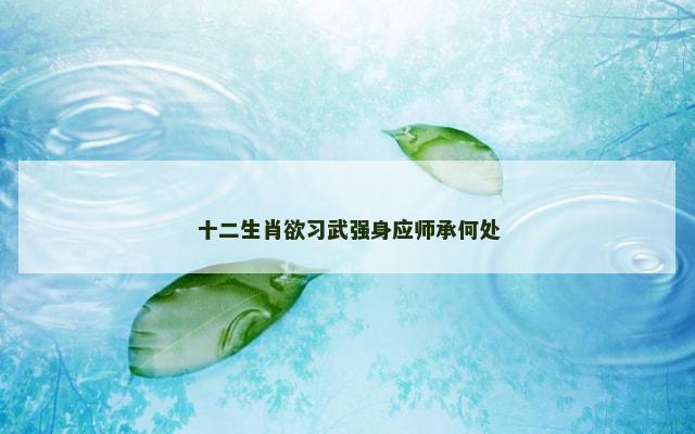 十二生肖欲习武强身应师承何处