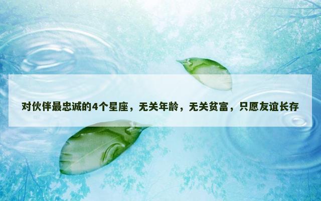 对伙伴最忠诚的4个星座，无关年龄，无关贫富，只愿友谊长存