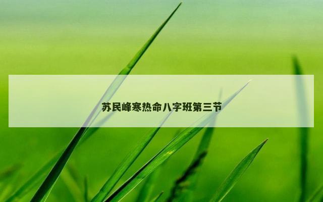 苏民峰寒热命八字班第三节