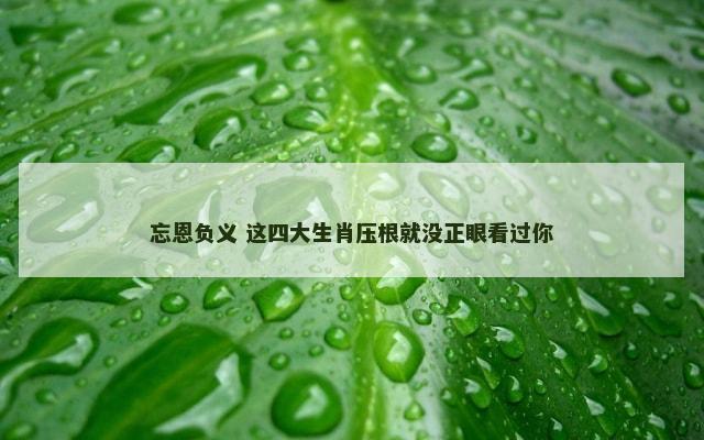 忘恩负义 这四大生肖压根就没正眼看过你