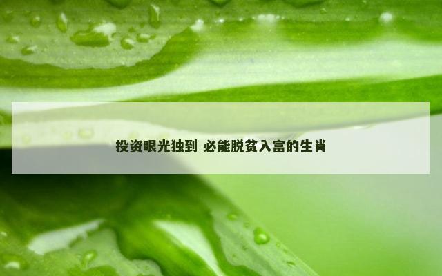 投资眼光独到 必能脱贫入富的生肖