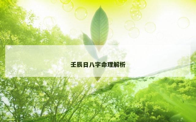 壬辰日八字命理解析