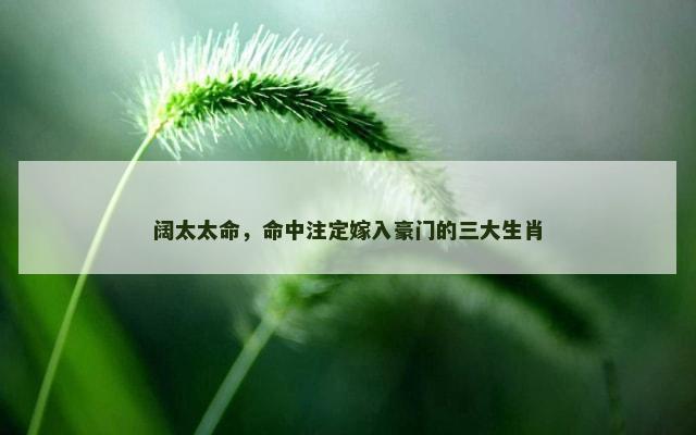 阔太太命，命中注定嫁入豪门的三大生肖