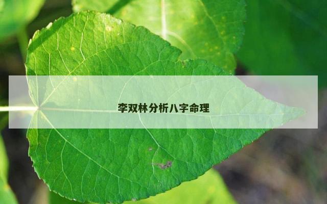 李双林分析八字命理