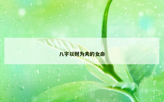 八字以财为夫的女命