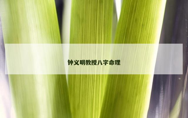 钟义明教授八字命理
