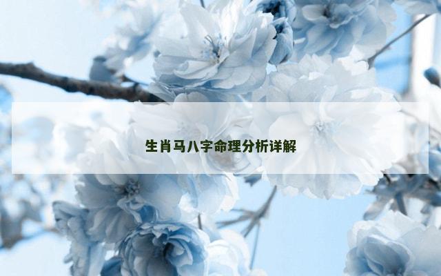 生肖马八字命理分析详解
